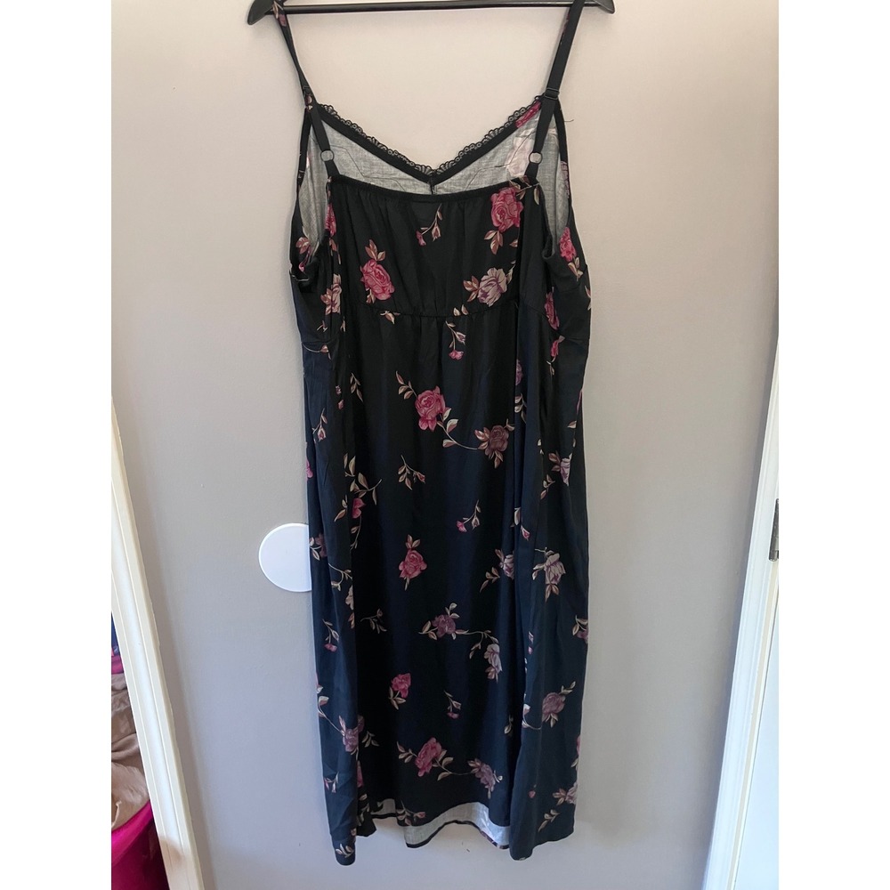 Torrid Black Floral Lace Trim Chemise Maxi Slip Dress Goth Roses Size 3 Plus